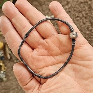 Bracelet pandora large black oxidized w silver clasp lightly visible wear